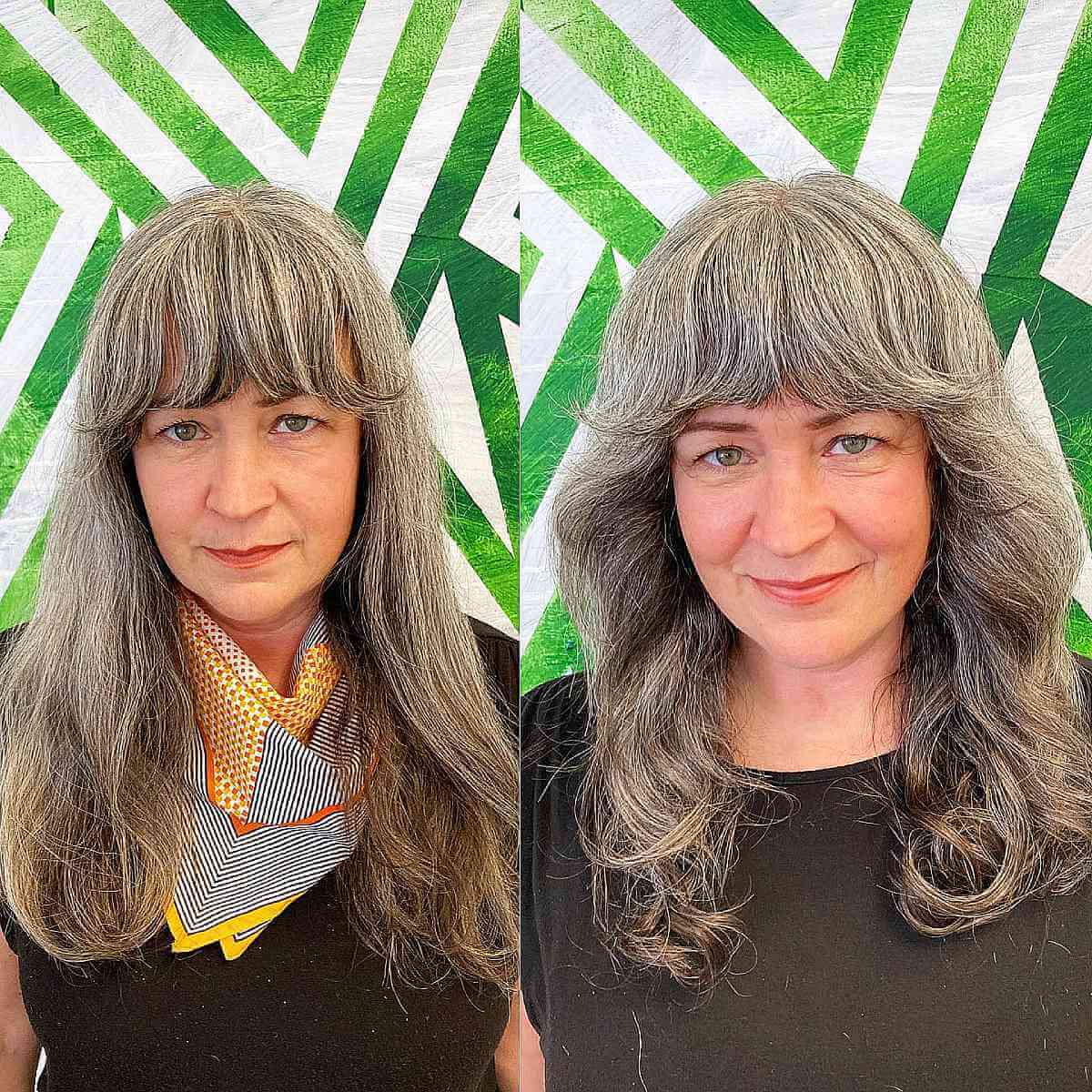 Medium Shag with Salt-and-Pepper Highlights for Older Women