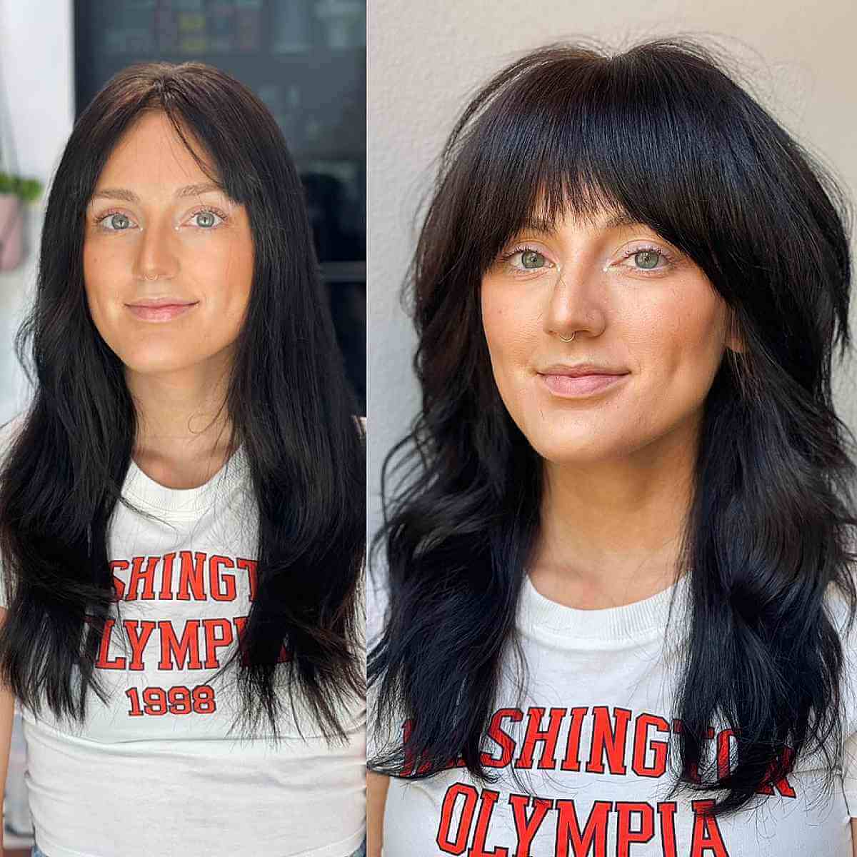 Medium Shag with Textured Bangs for Square Faces