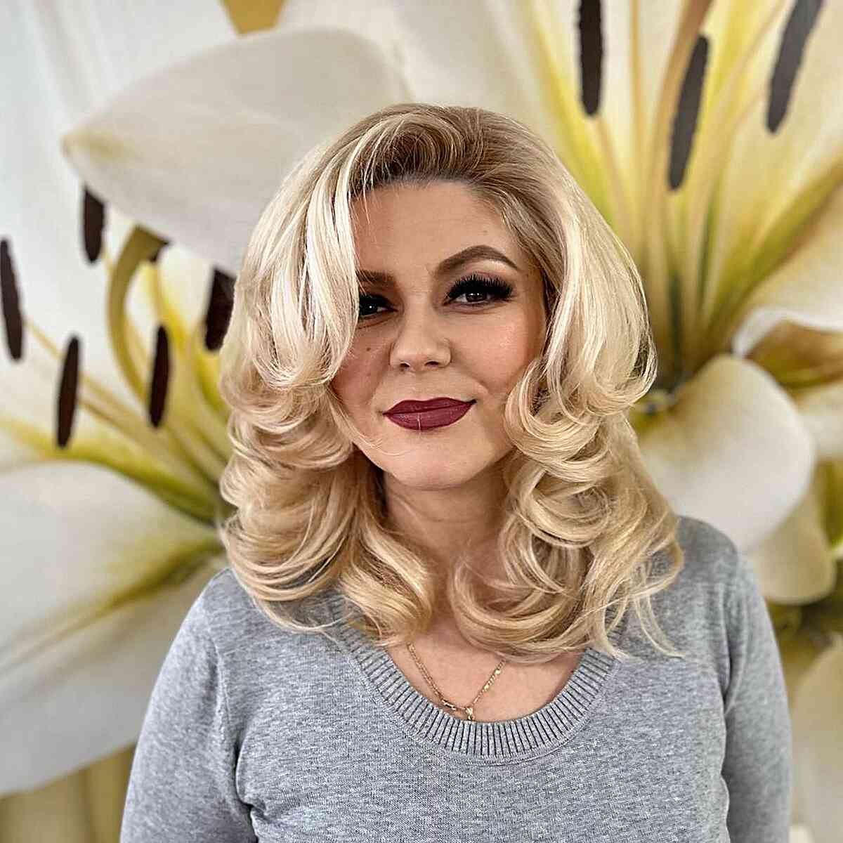 Medium Side Parted Curled Layers for women with round faces