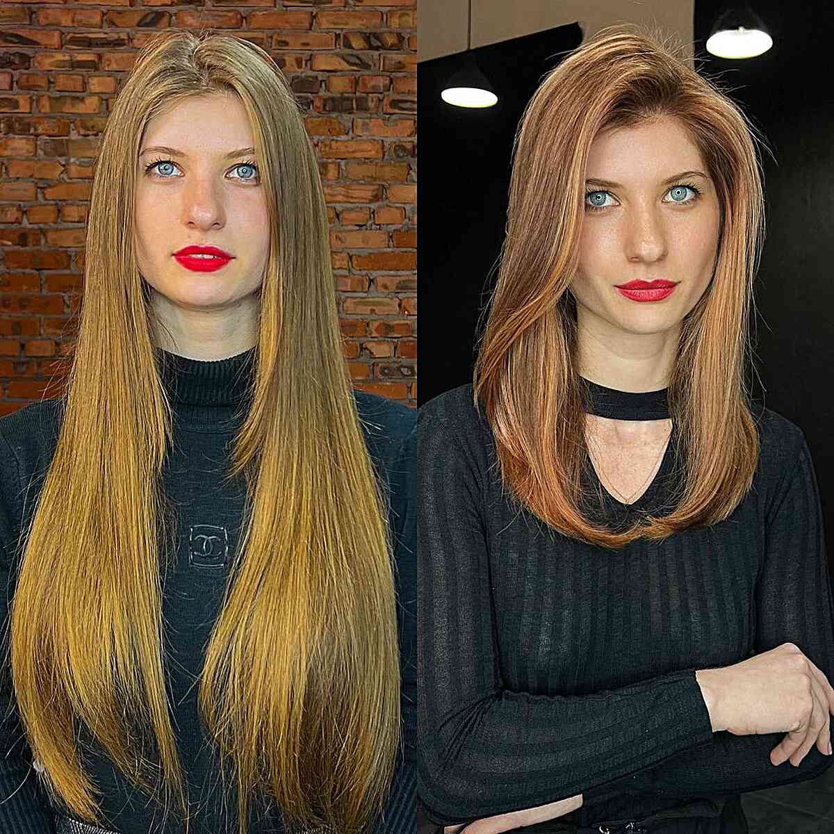 Medium Straight Hair with a Side Part for women with a diamond face