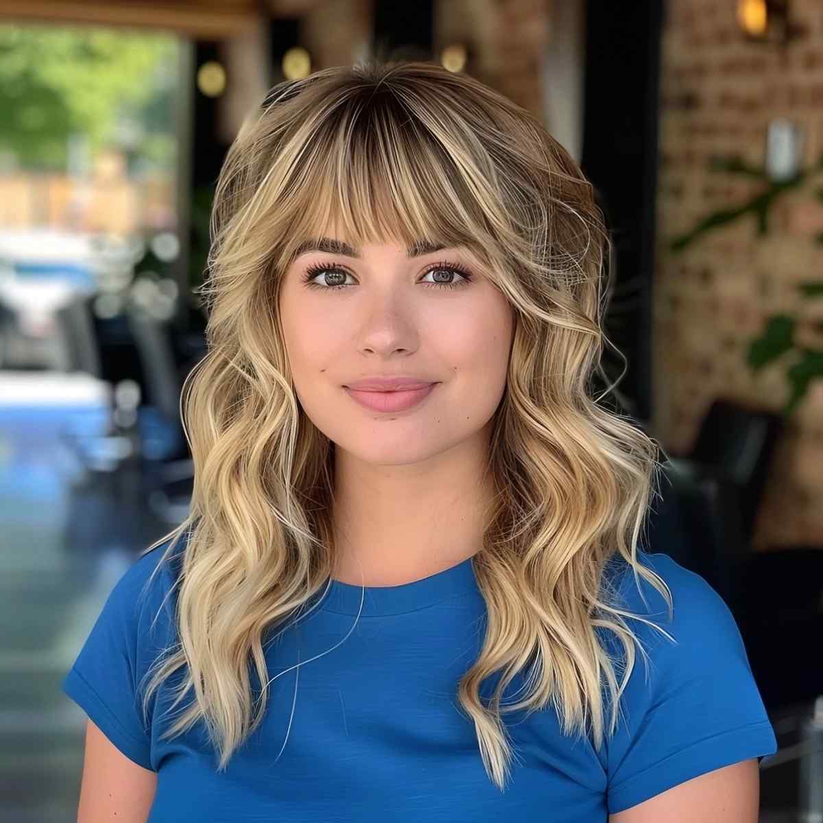 Medium textured wavy hairstyle for ladies with square-shaped faces