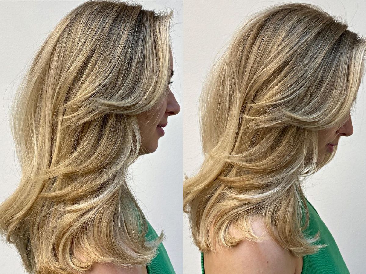 Medium Thick Blonde Hair with Delicate Feathery Layers