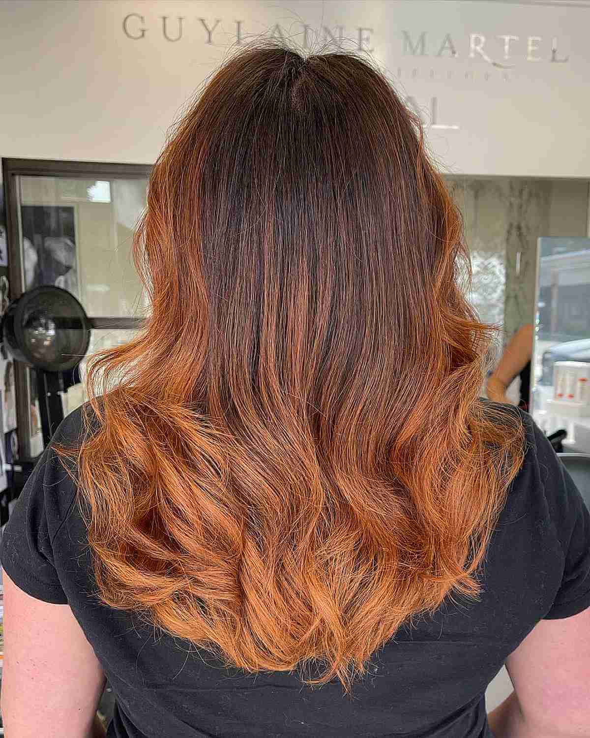 Beautiful Melted Copper Balayage on Mid-Length Brown Hair