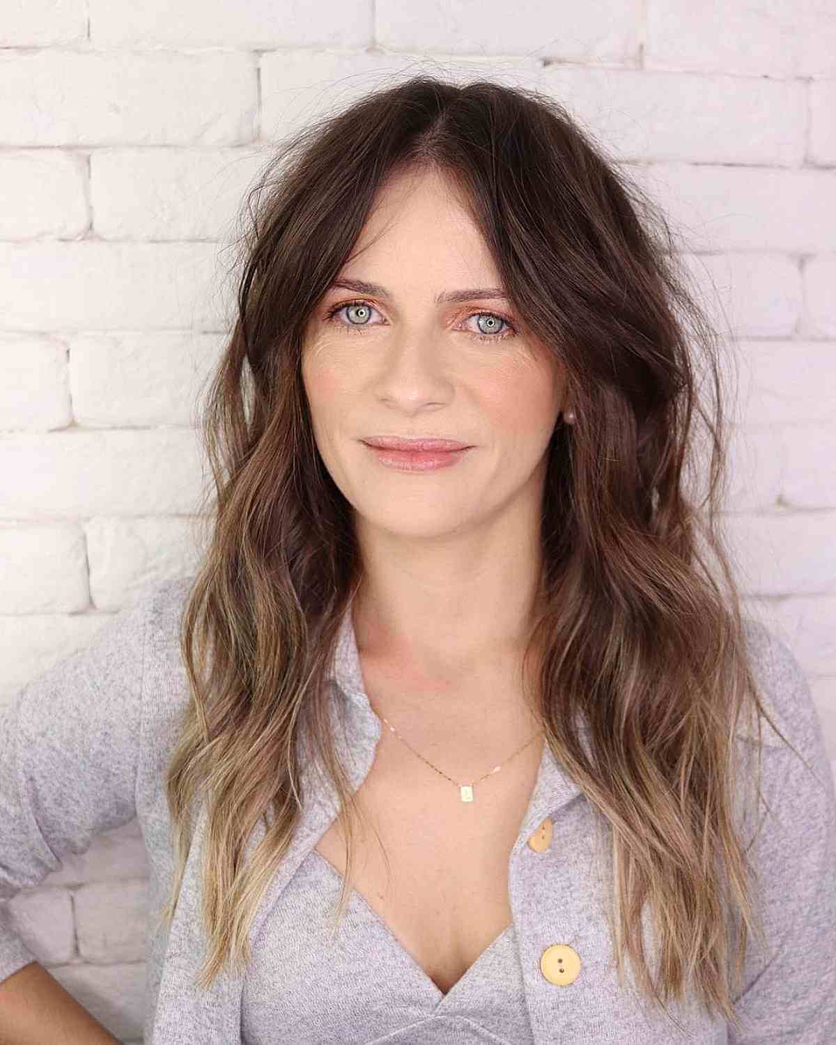 Long Mesmerizing Shaggy Hair with Coastal Waves for forty-year-olds