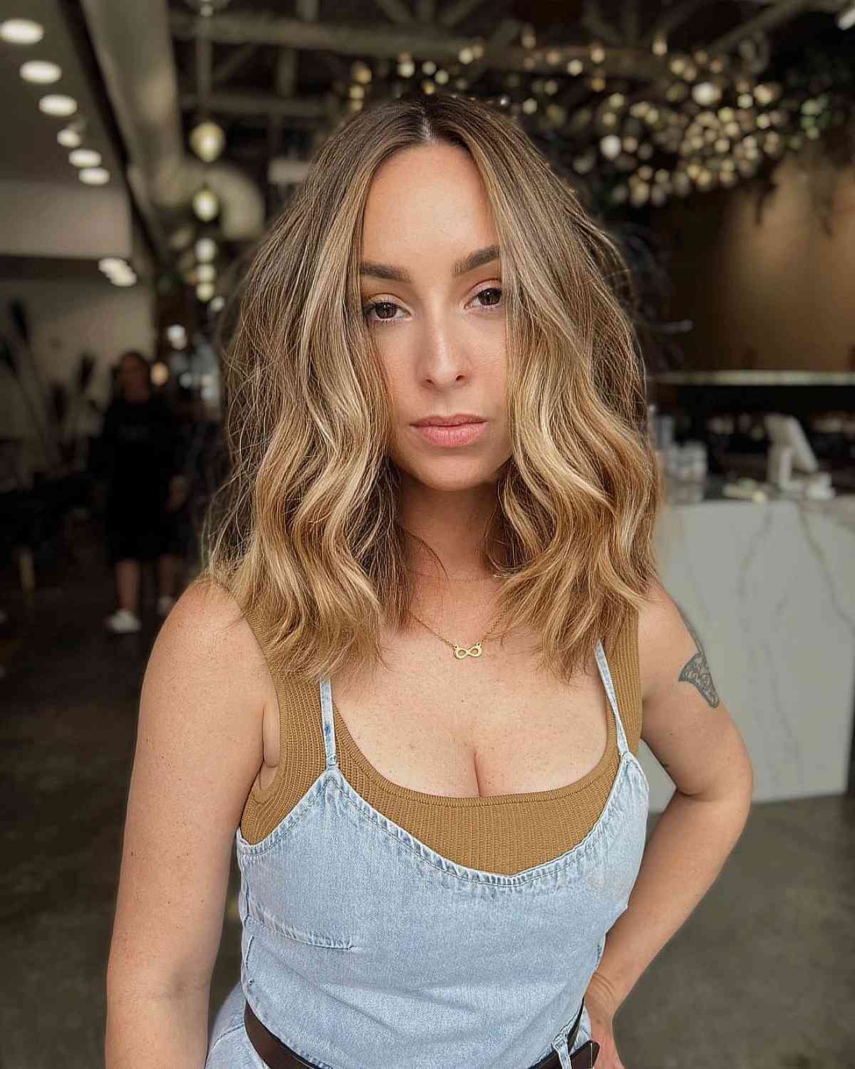 Messy Collarbone-Length Long Bob with a Center Part
