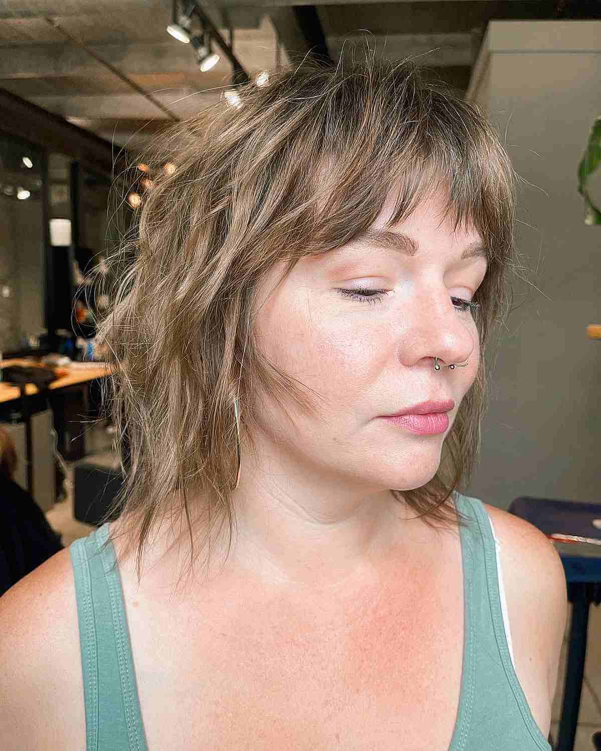 Messy Shaggy Bob with Short Bangs for Women in Their 40s