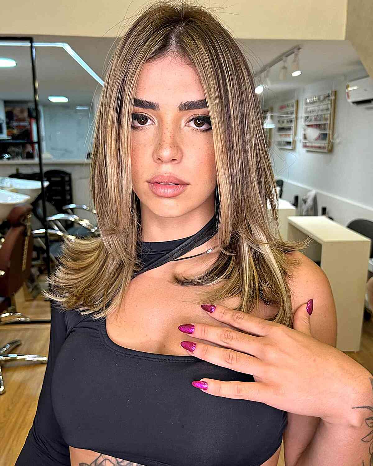 Balayage for Straight Hair with Center Part