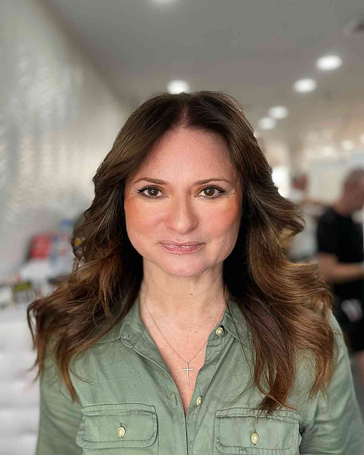 Medium-Length Brunette Blowout for Square Faces