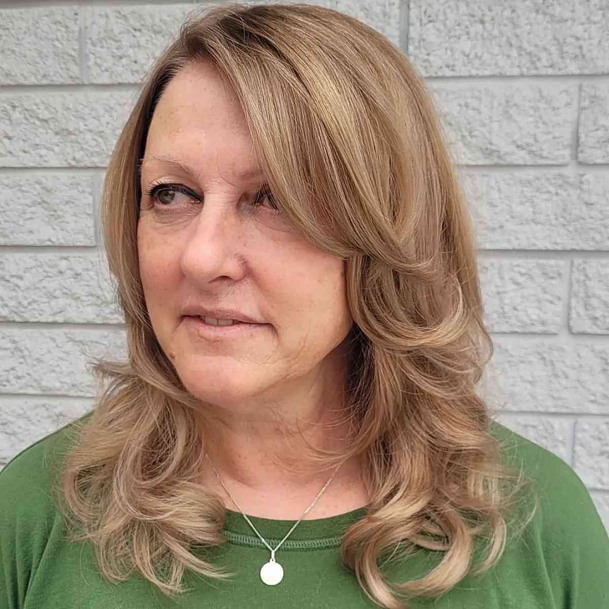 Mid-Length Dark Blonde Side-Swept Layers for Hair
