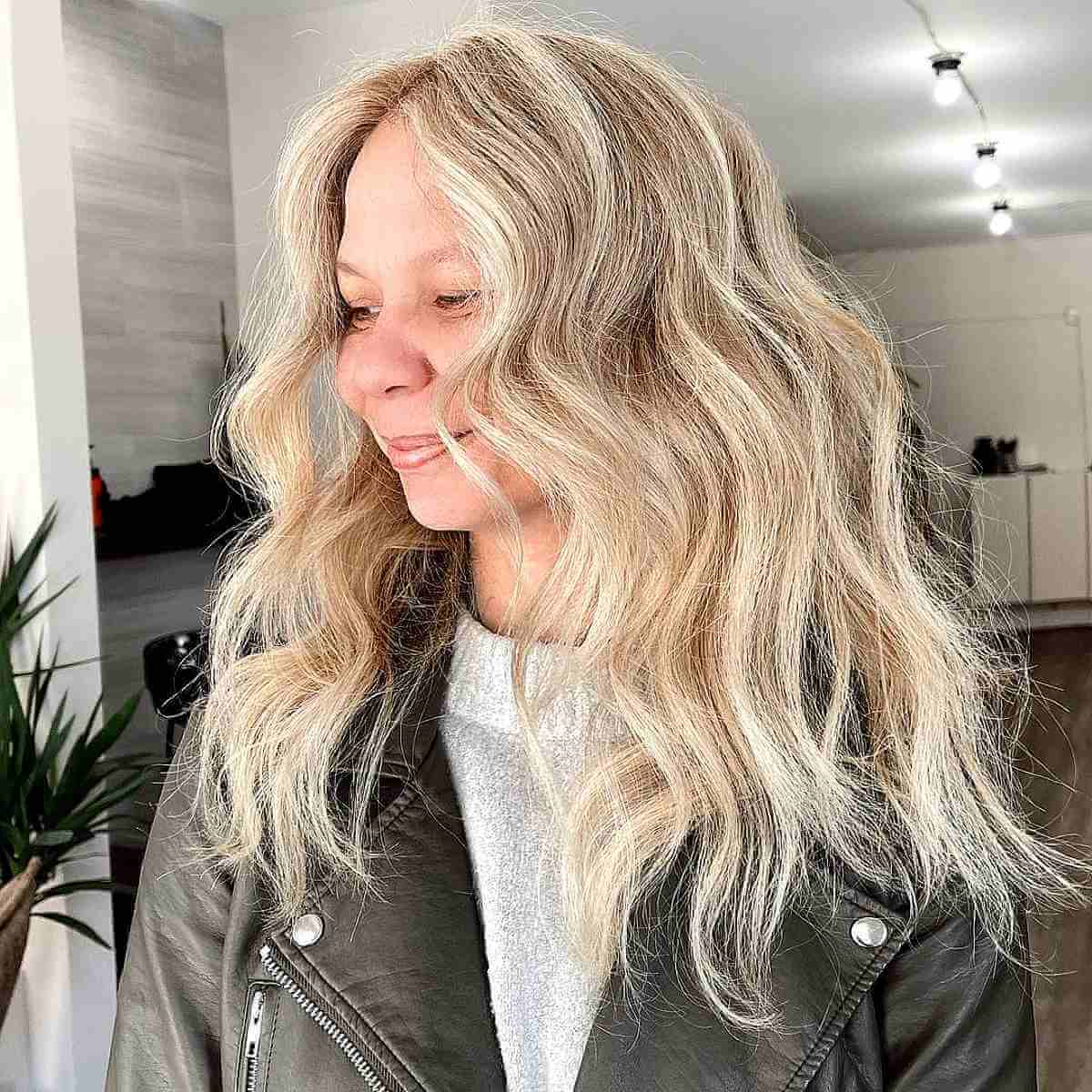 Mid-Length Hair with a Central Part for Women 50 and Up