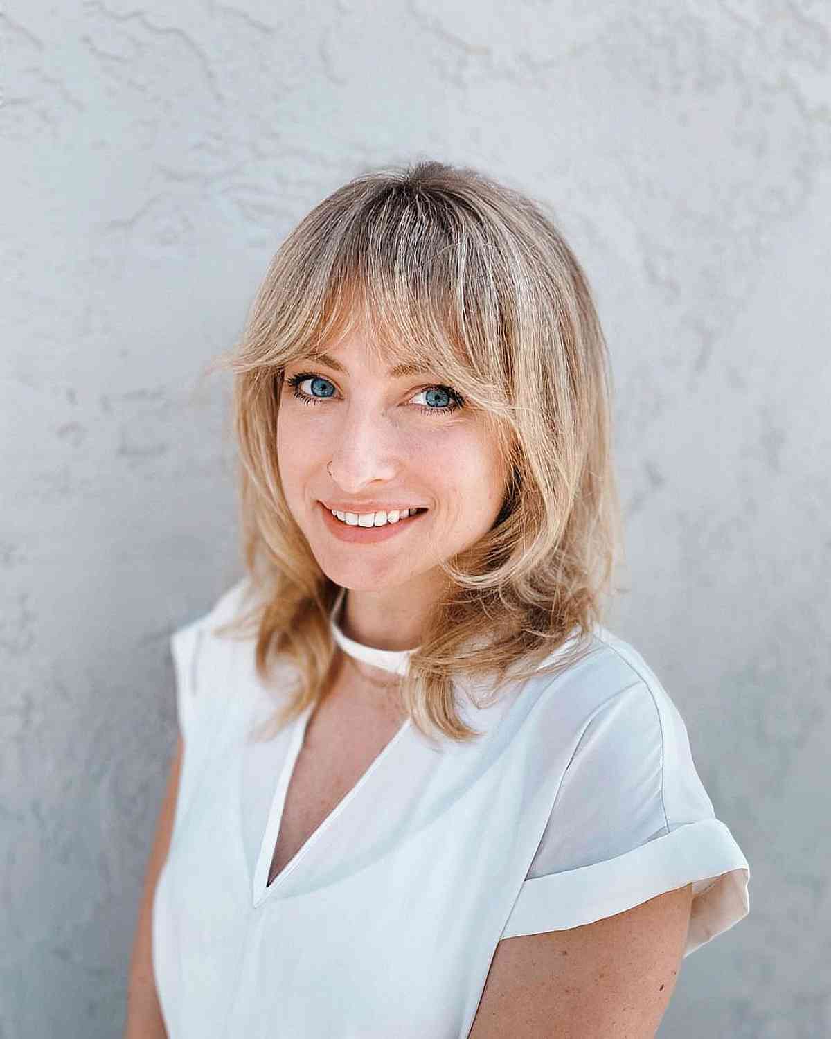 Mid-Length Hair with Bottleneck Bangs