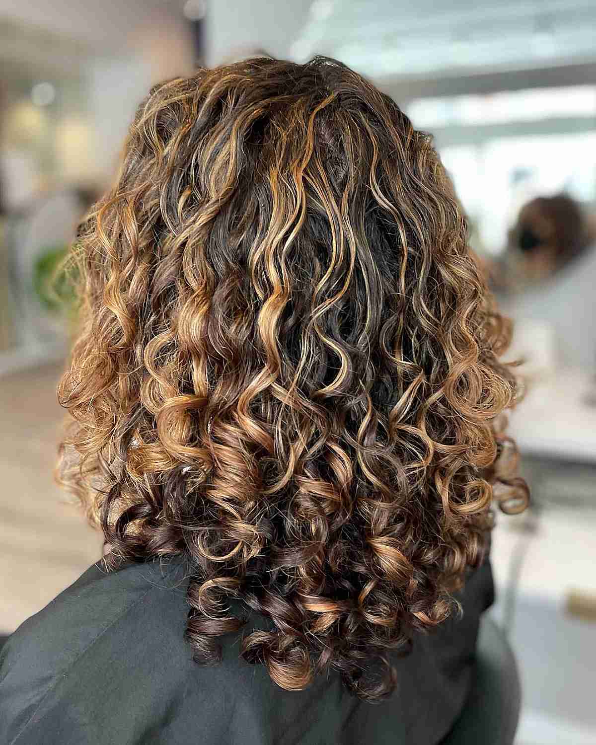 Mocha Caramel Balayage Waves on Dark Curls
