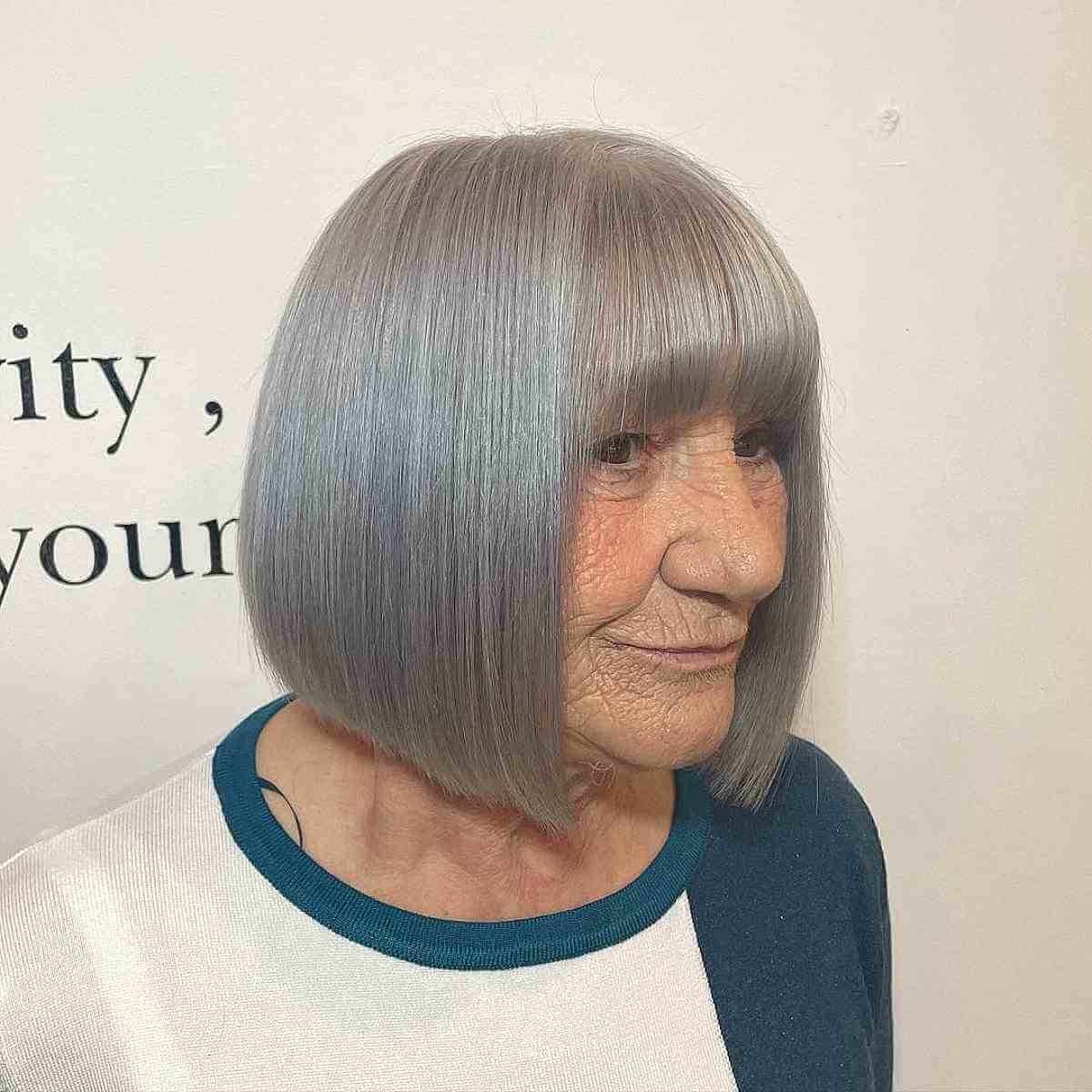 Modern Blunt Bob with Full Bangs for Mature Women Fifty and Up
