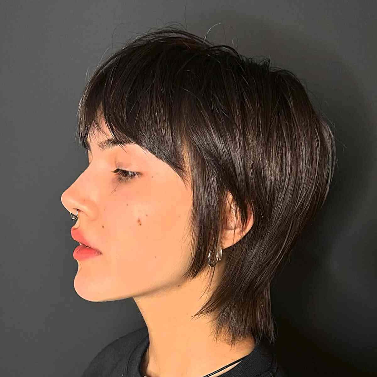 Stylish Long Shaggy Pixie Mullet with Bangs