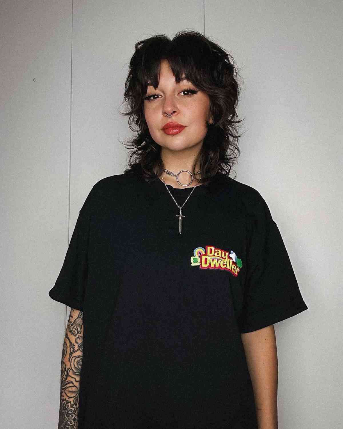 Stylish mullet hairstyle featuring a gentle fringe inclusive of various hair types