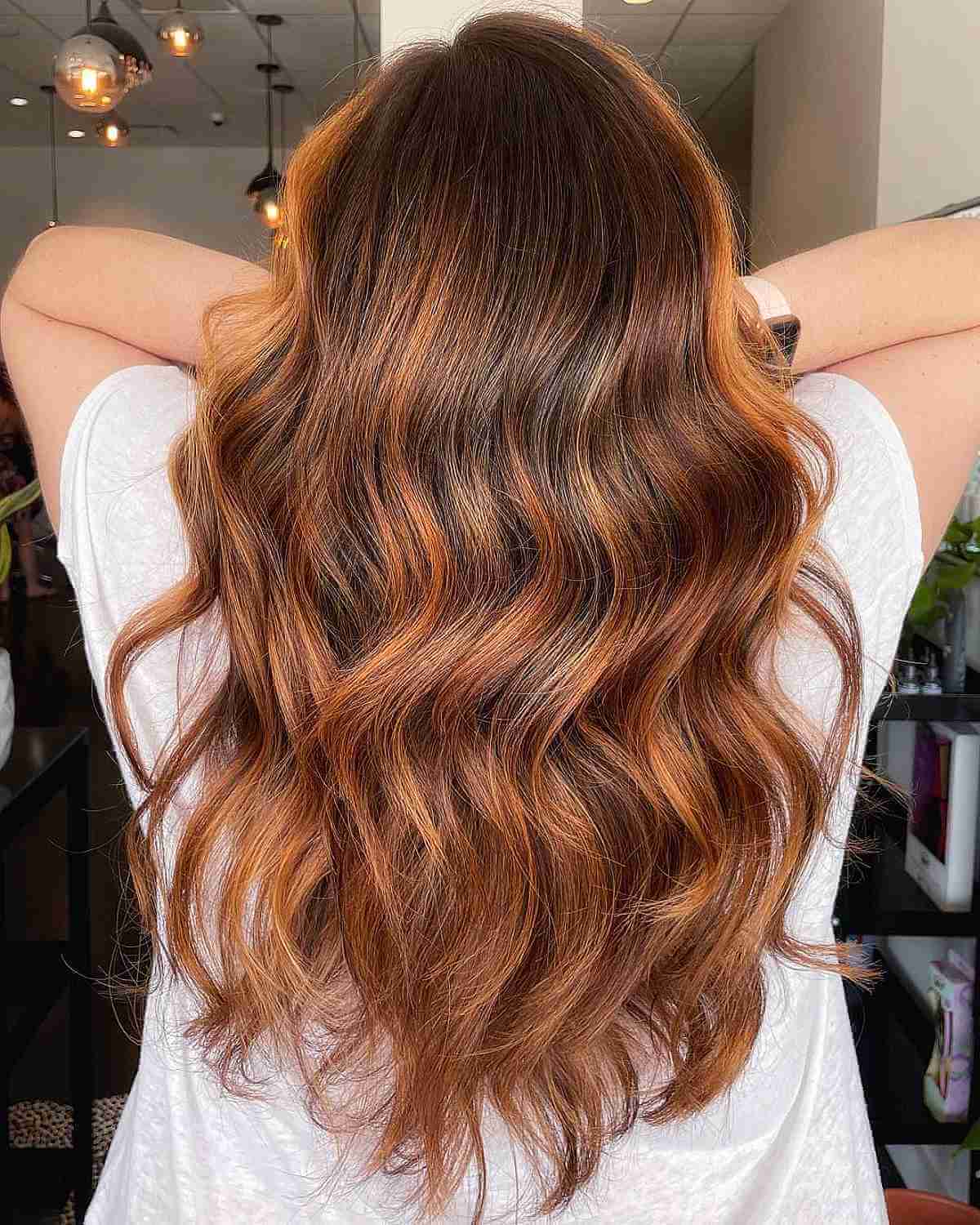 Multi-Tonal Copper Balayage on Dark Brown Hair