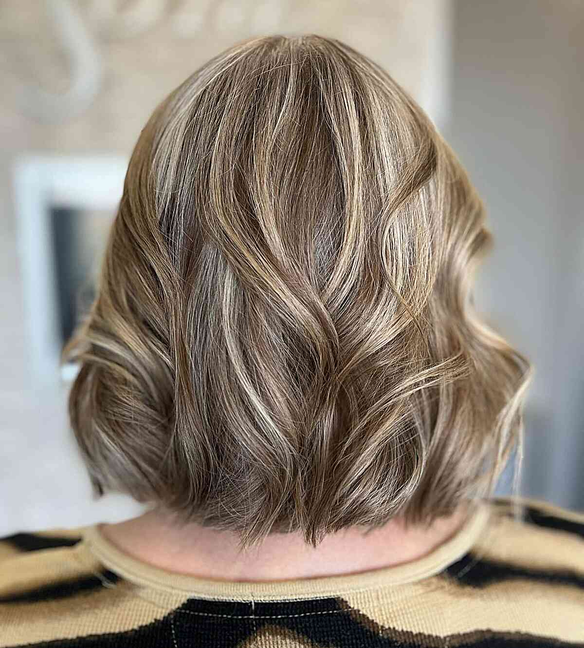 Multidimensional Brown Lob with Delicate Dishwater Blonde Accents