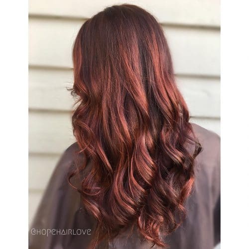 Multidimensional Deep Crimson Balayage hairstyle