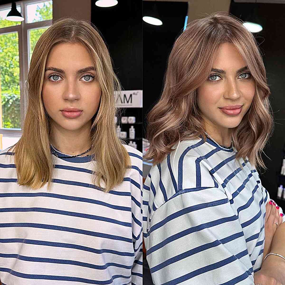 Muted Brownish-Rose Long Bob for Fine Hair