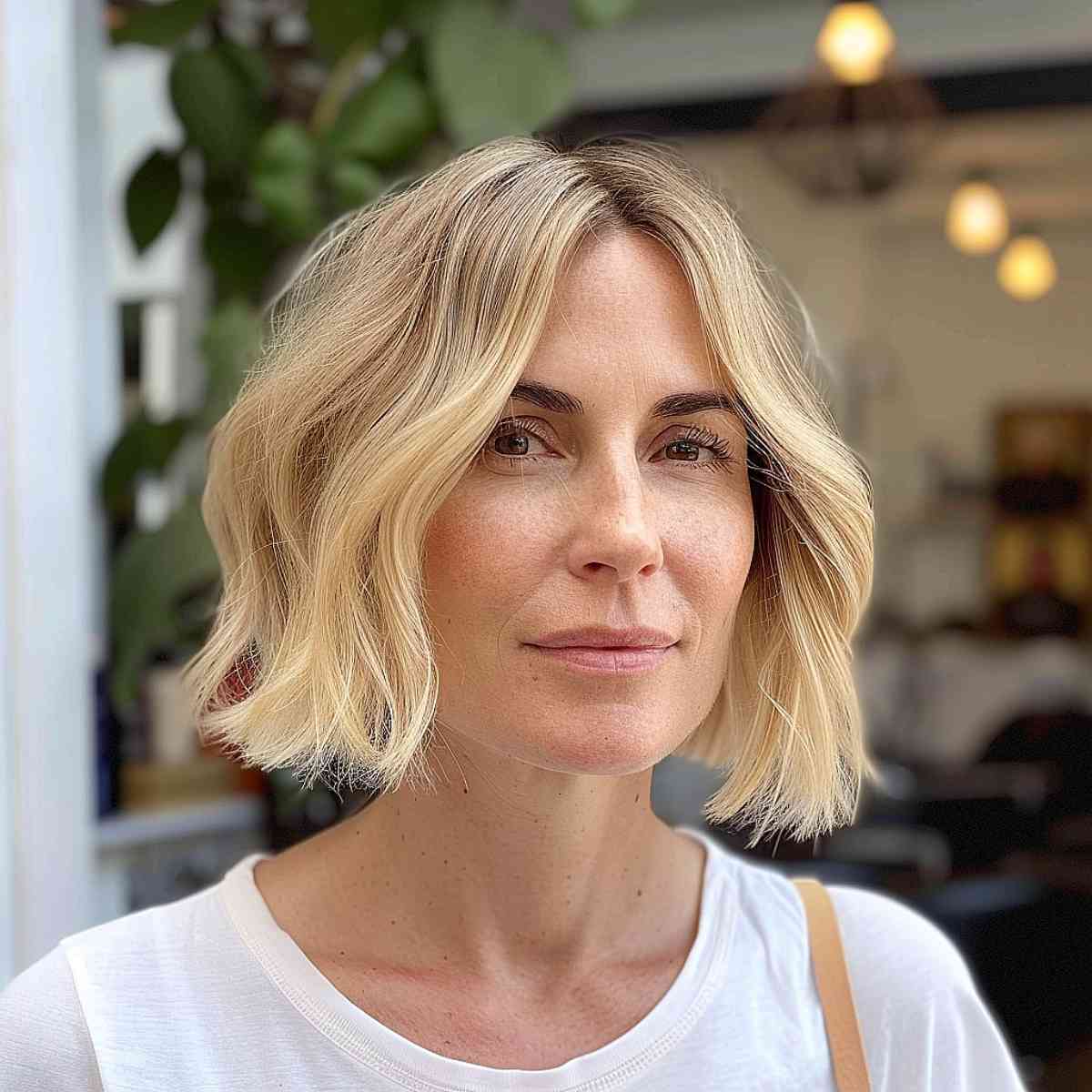 Natural short wavy hairstyle for women over 40