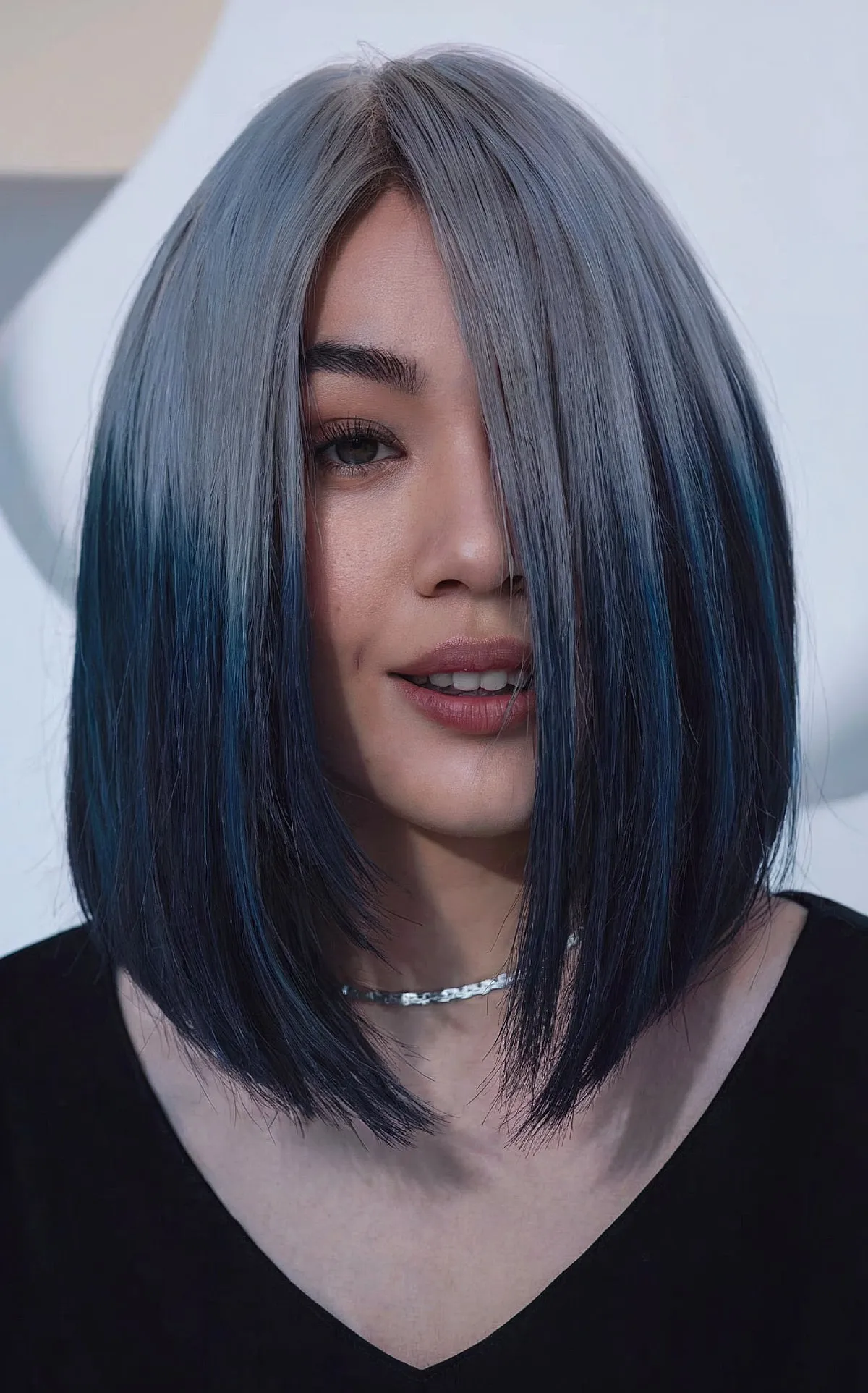 Ombre from Dark Silver to Navy Blue