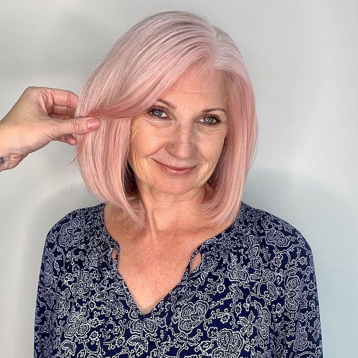 Pastel Pink Long Bob for Women Over 60