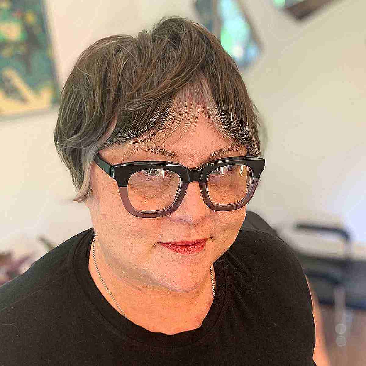 Pixie Shag with Fringed Bangs for Mature Women with Round Faces