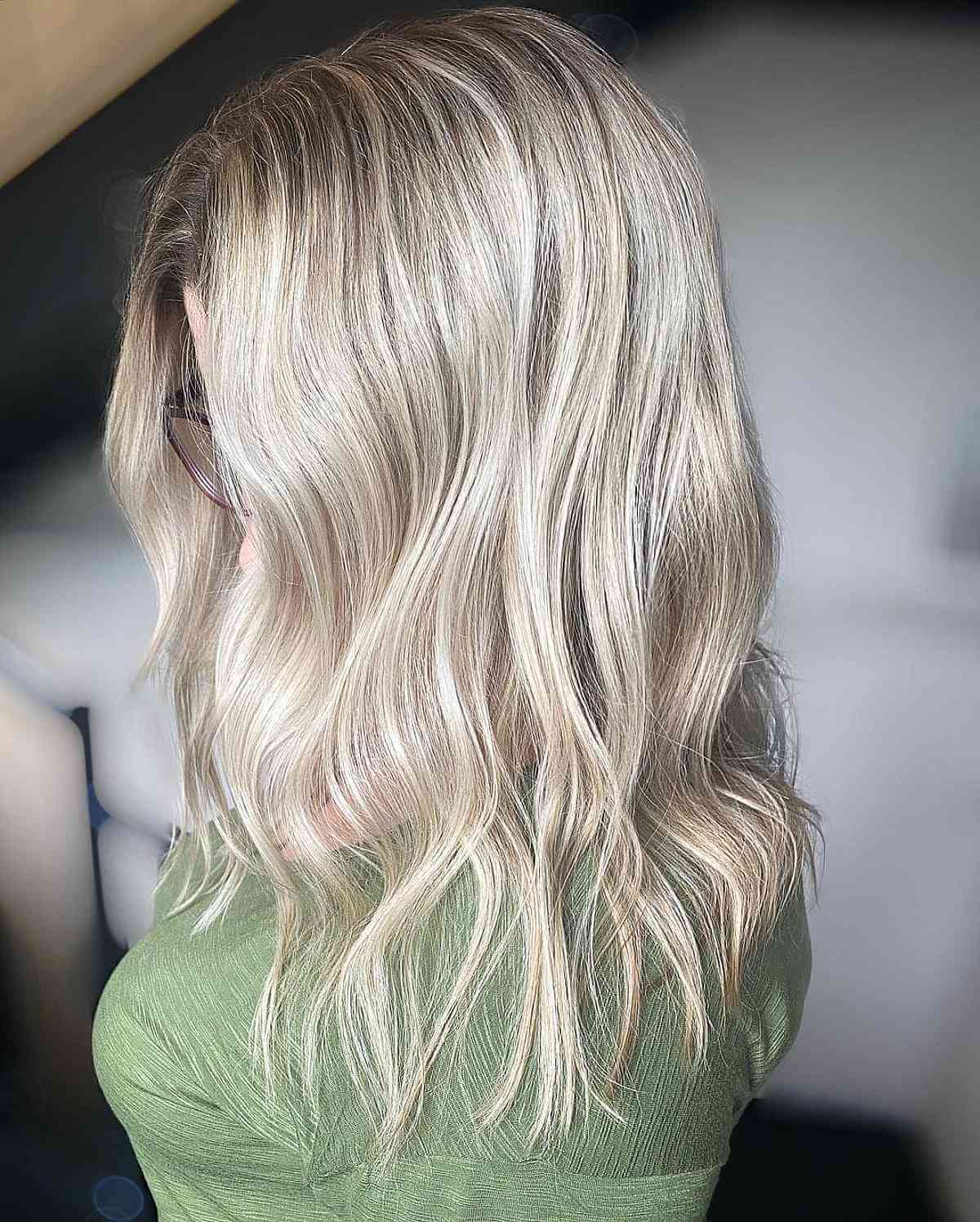 Platinum Blonde Balayage with Deeper Roots