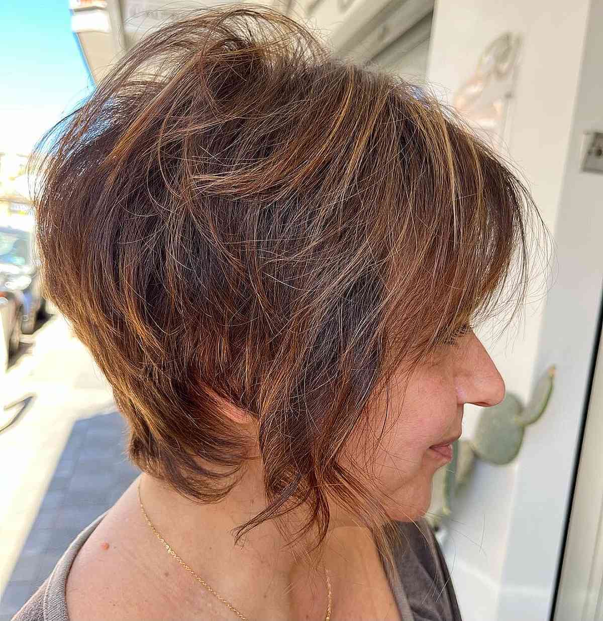 Short Tousled Caramel Light Brown Pixie for Women Above 50