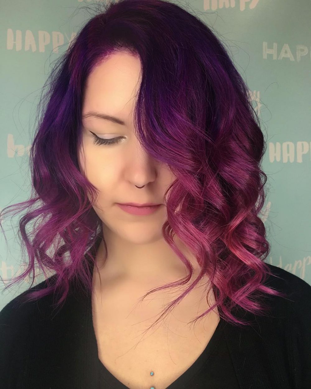 Purple and Pink Curls with a Side Part