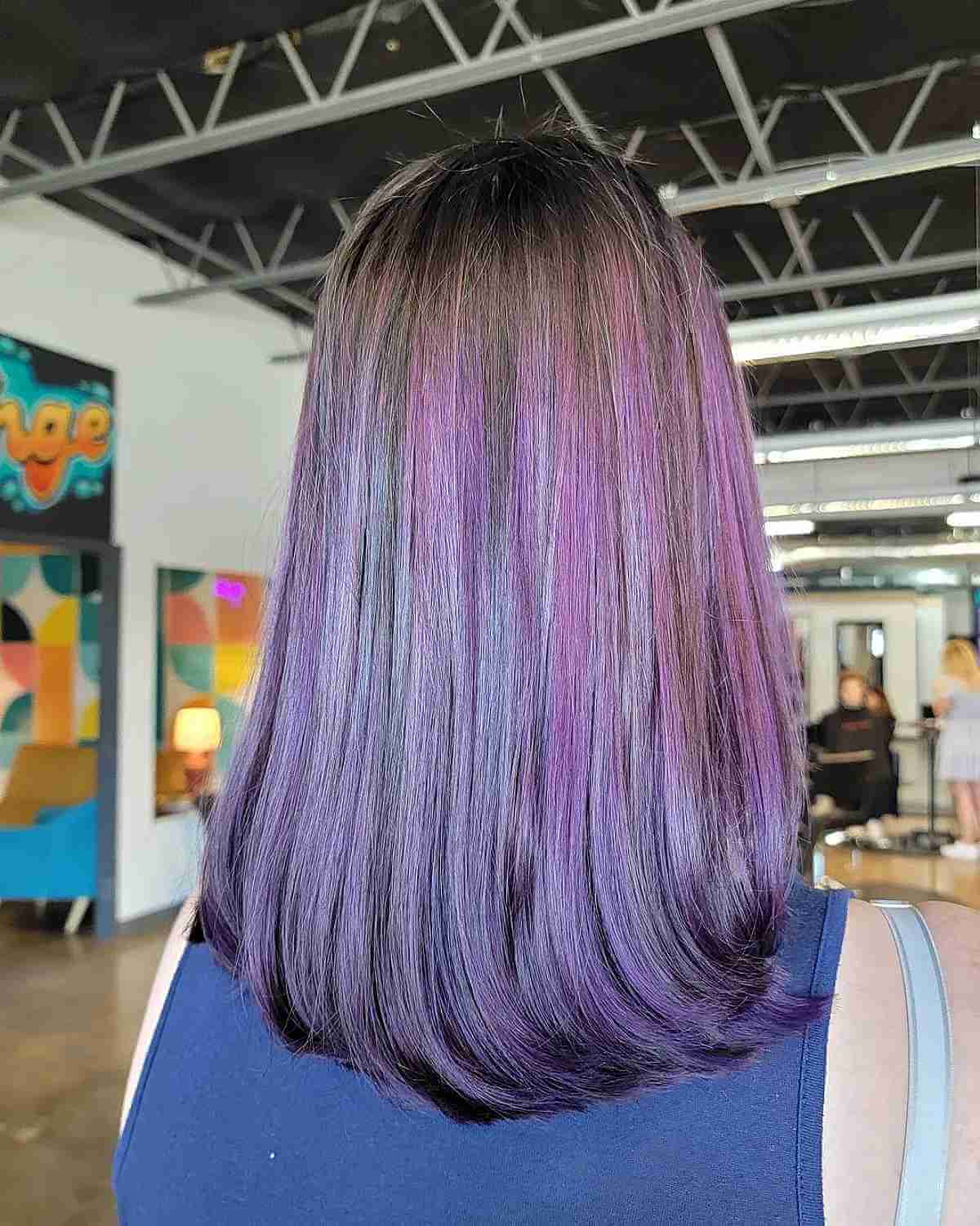 Balayage Purple Highlights on Light Brown Hair