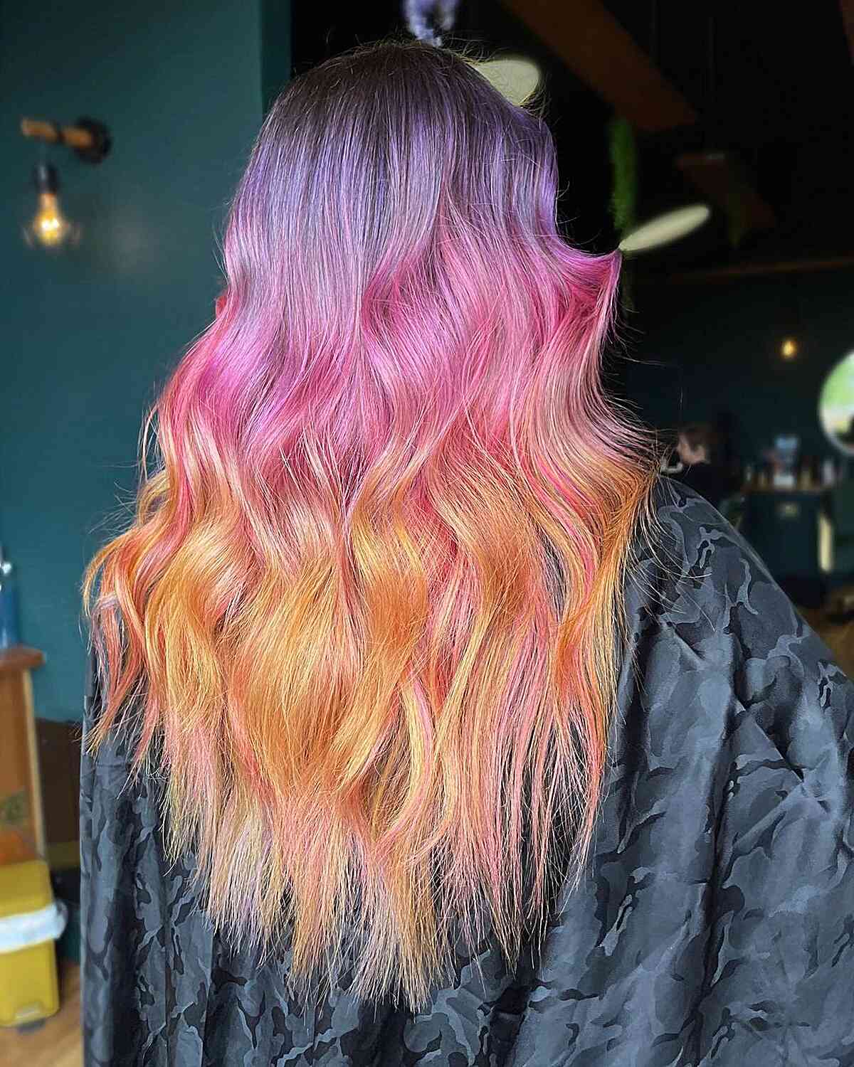 Purple to Pink to Orange Shades Hair Color Inspiration