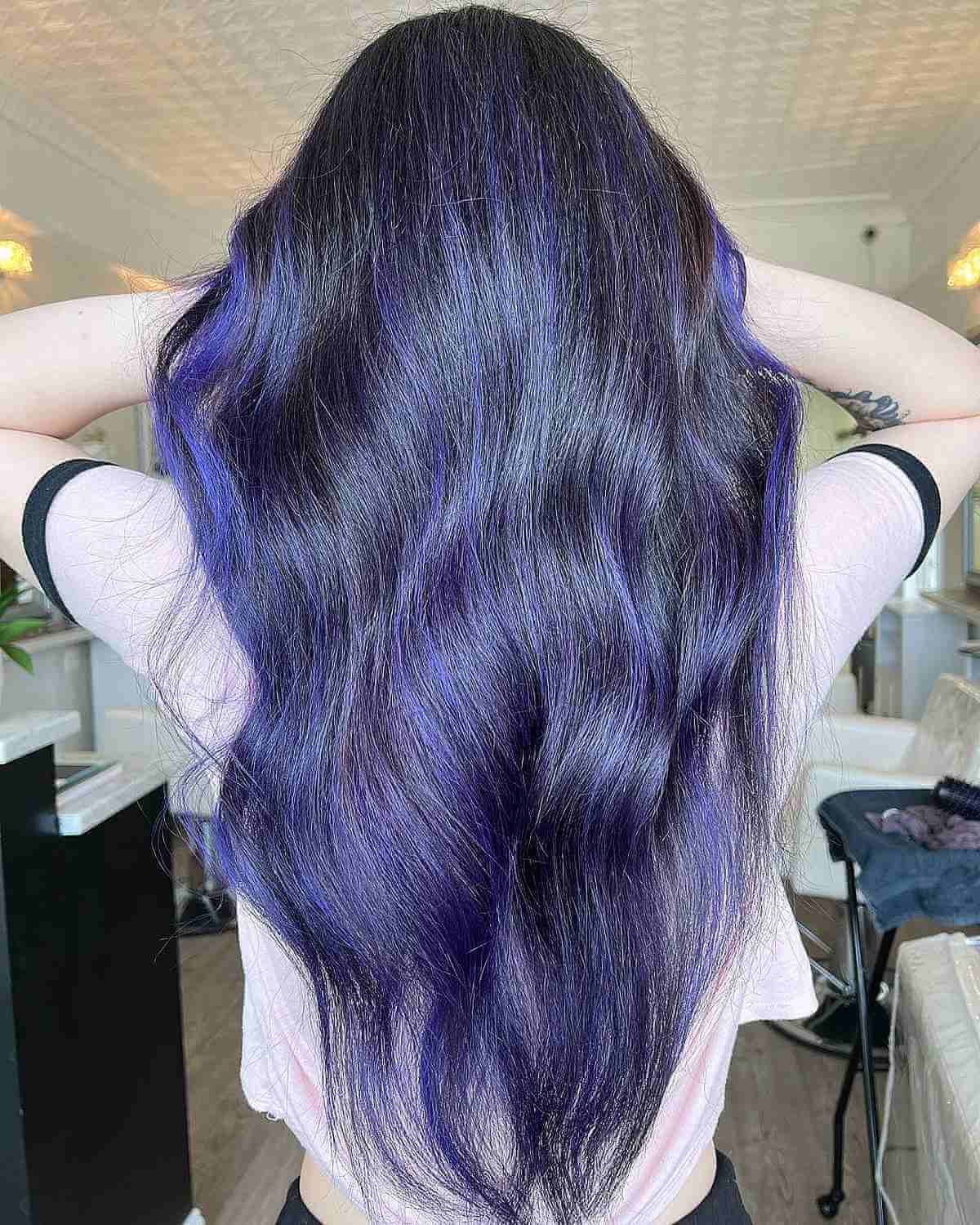 Purple-tinged Blue Balayage Highlights