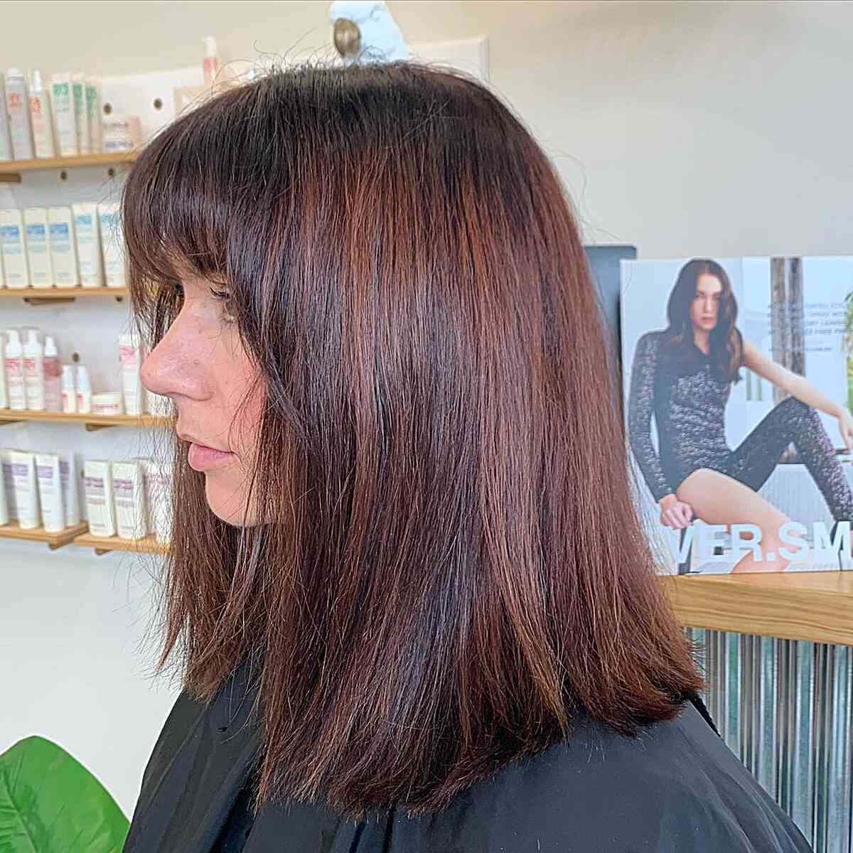 Image showcasing a radiant auburn shades shoulder length hair