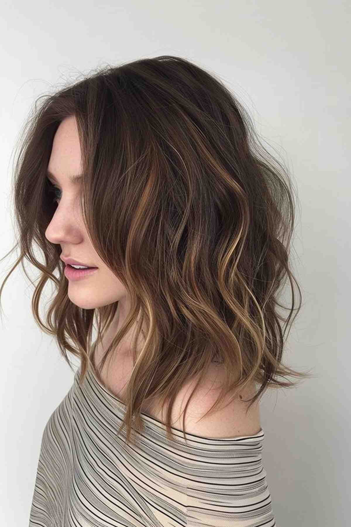 Medium Length Wavy Hair with Balayage Highlights