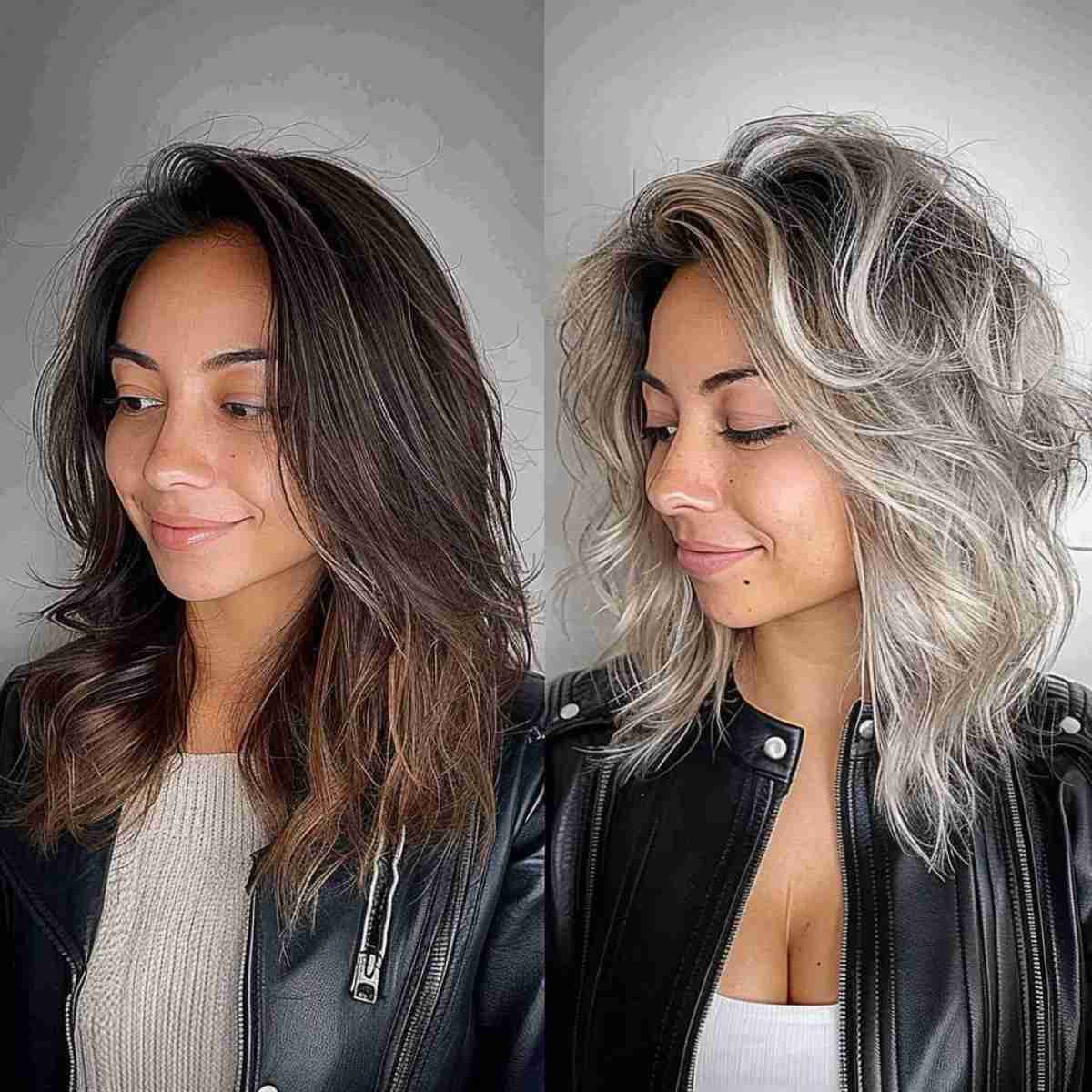 Radiant Blonde Balayage on Dark Brown Hair for ladies with a mid-length cut and loose waves