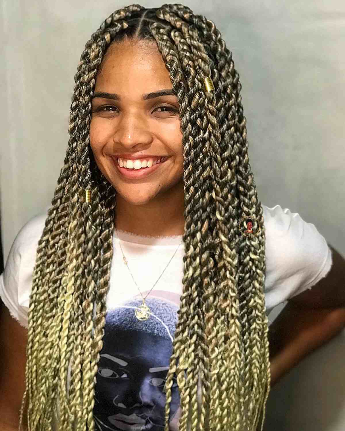 Radiant Blonde Color Melt on Long Boho Twist Braids