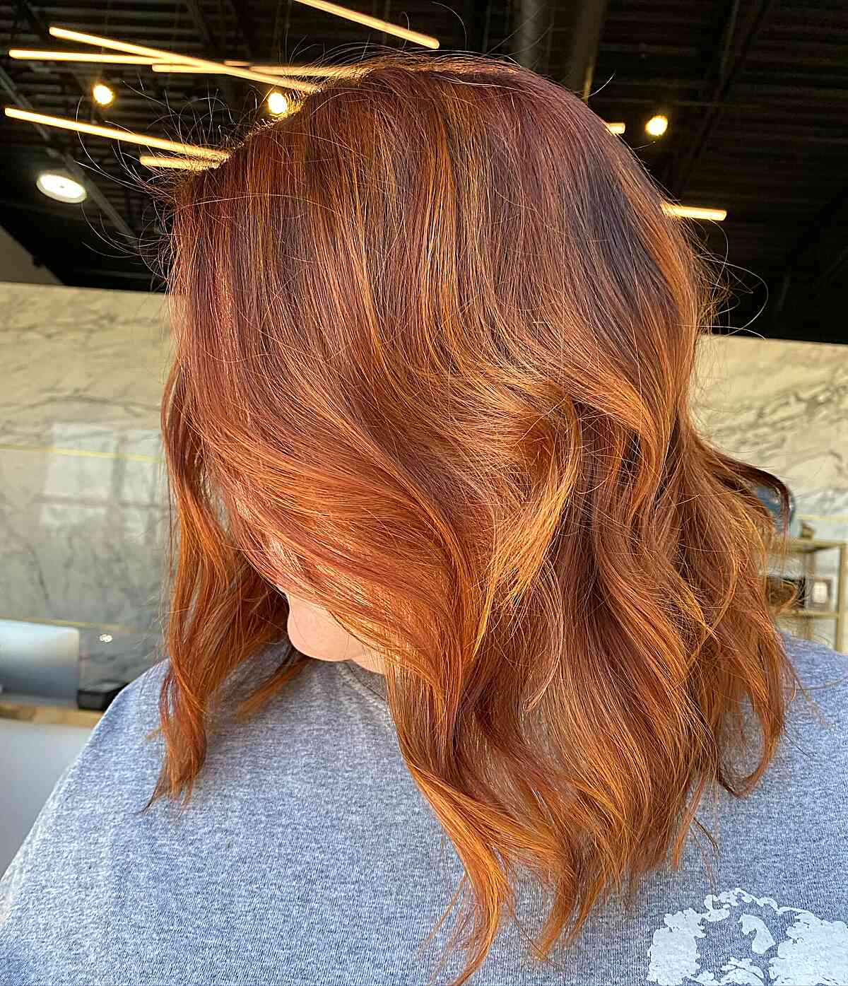 Radiant Copper Caramel Balayage on Medium Hair