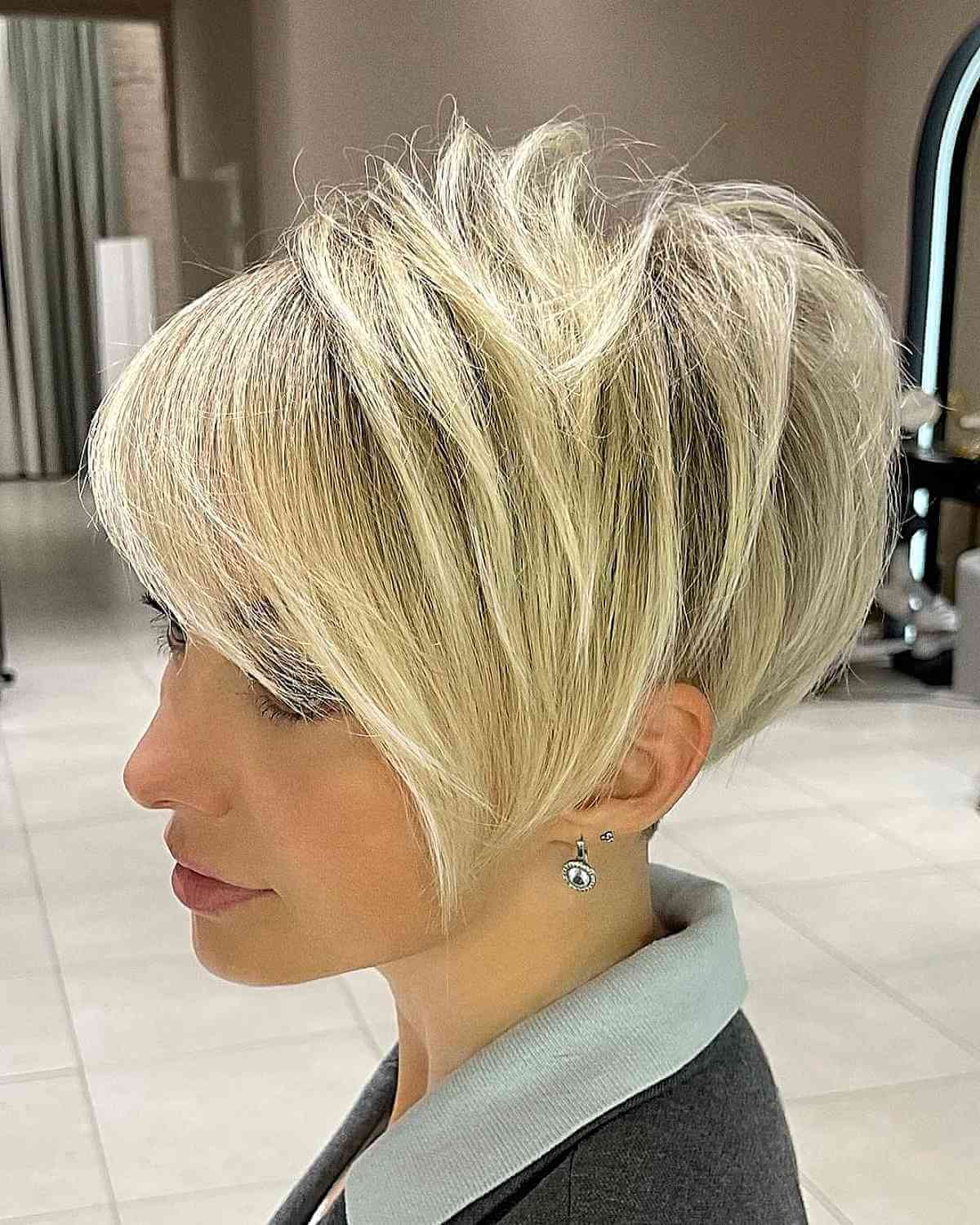 Radiant Golden Blonde Long Pixie Bob for Thick Hair