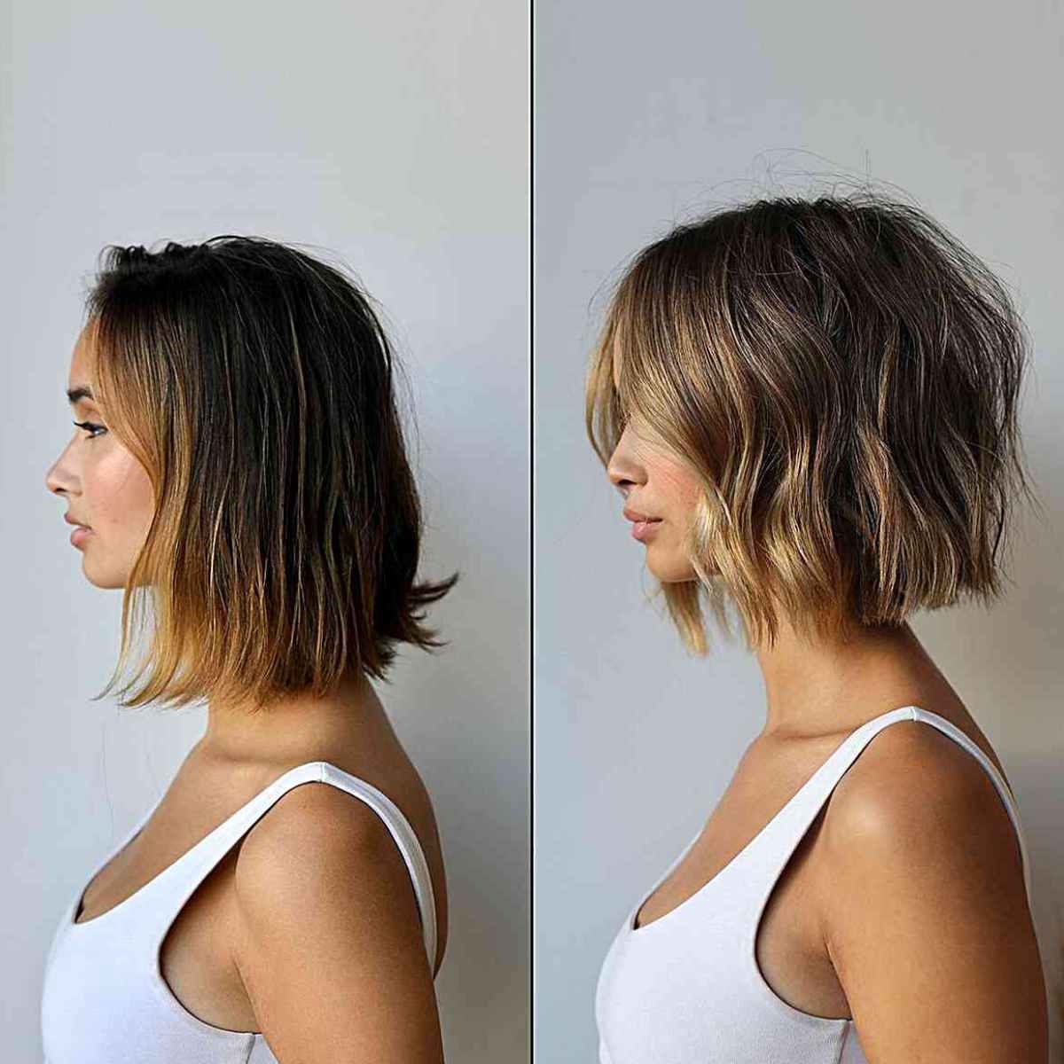 Radiant Golden Touches on Textured Above-the-Shoulder Short Hairstyles