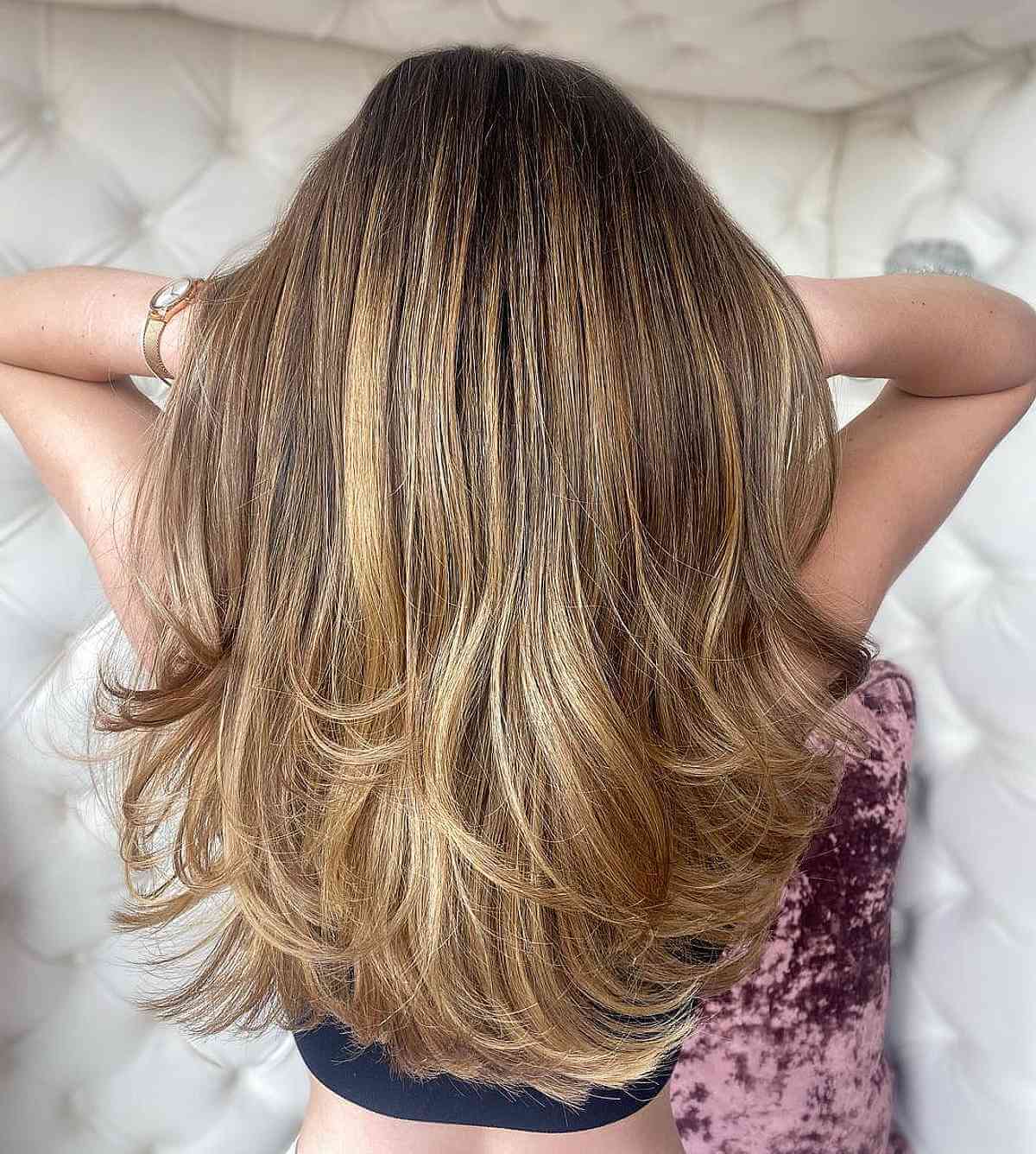 Radiant Honey Blonde Balayage on a short and choppy Cut