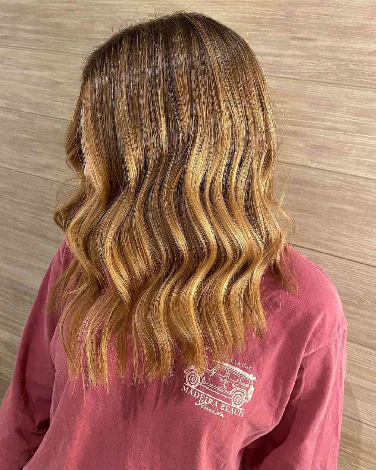 Radiant Honey Strawberry Blonde Balayage with Deep Roots