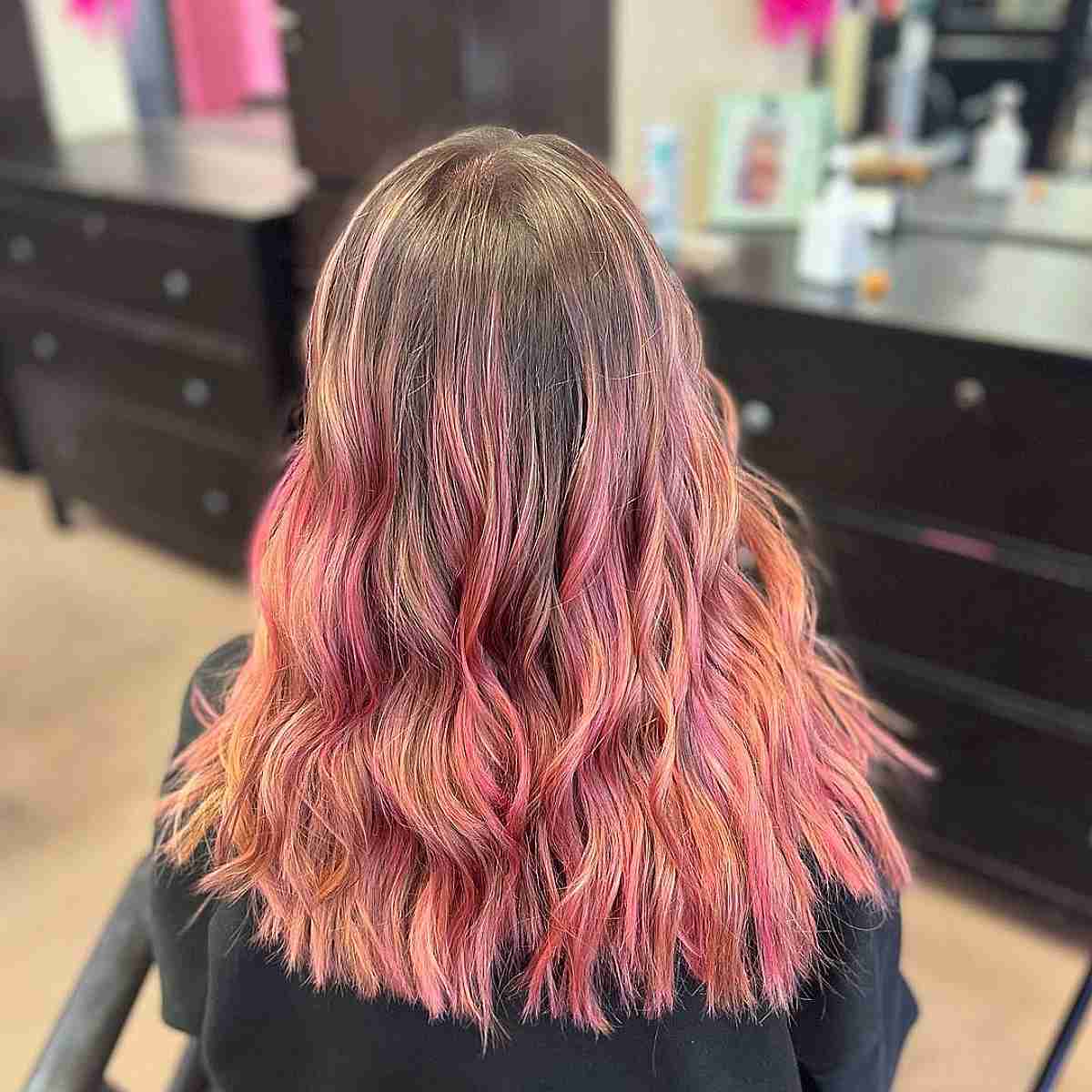 Radiant Rose Gold and Pink Balayage Accents