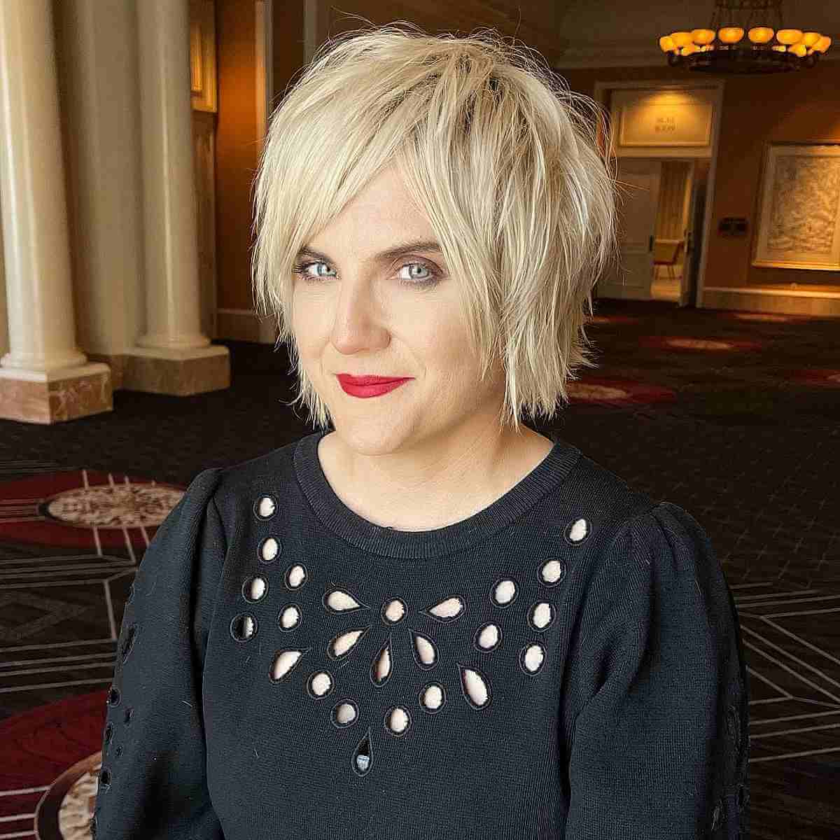 Razored Layered Pixie Bob with Bangs for Women Over Forty