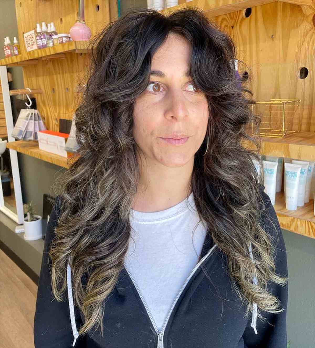 Razored Shag for Long Wavy Hair in Women Above 40 with Thick Hair