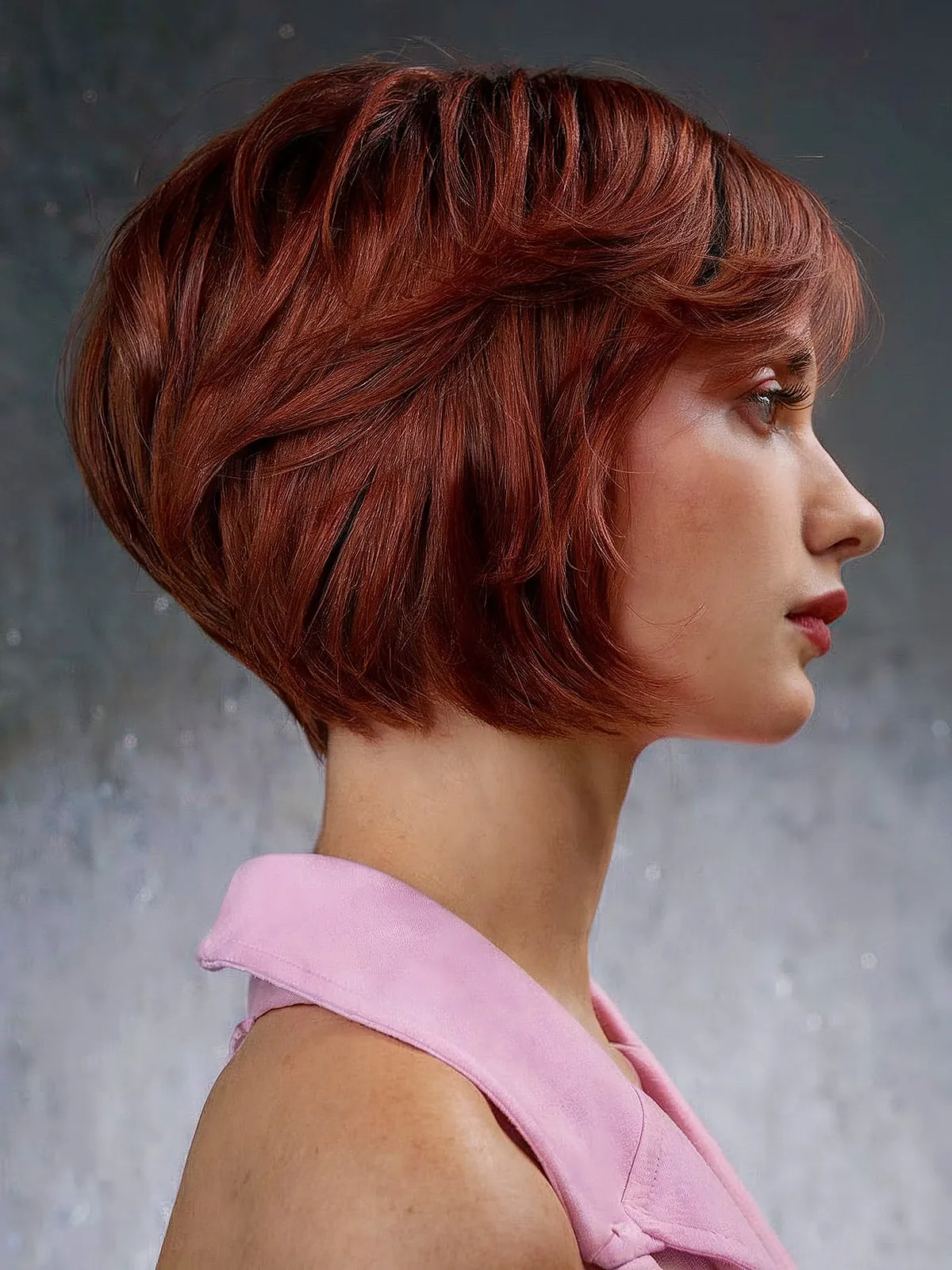 Rich Auburn Stacked Bob with Defined Layers