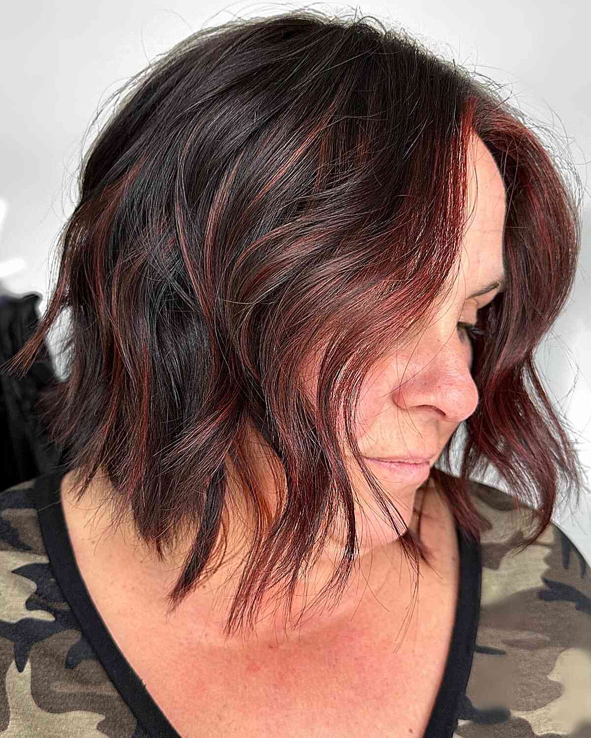 Rich Brown Hair Featuring Crimson Highlights