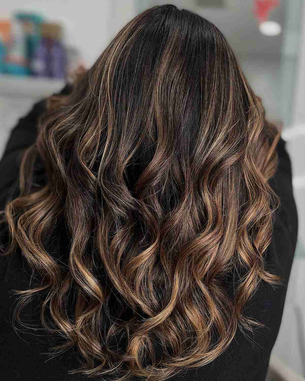 Rich Brown Hair with Caramel Balayage Highlights