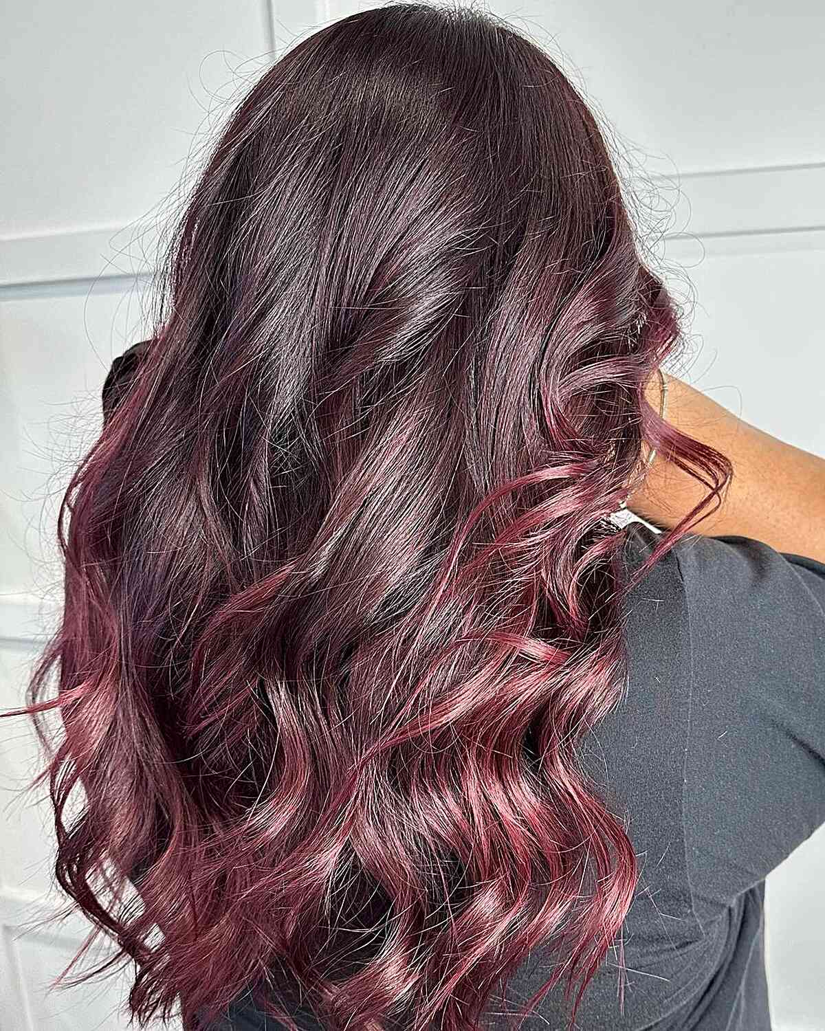 Rich Cherry Chocolate Brown Hair with Ocean Waves