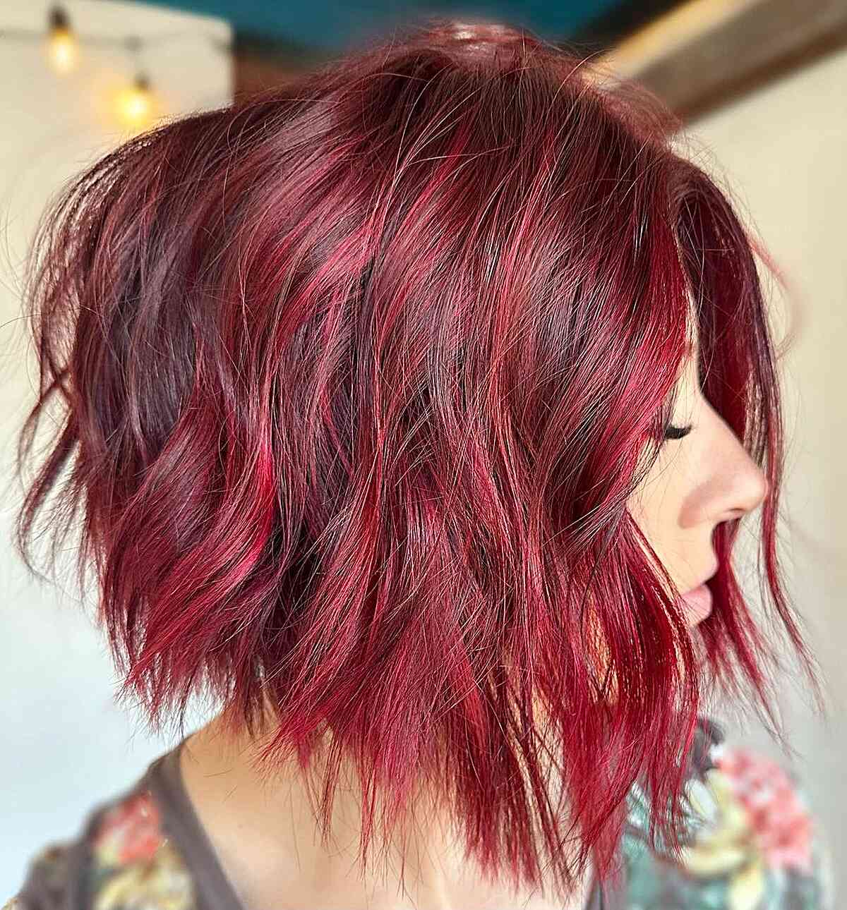 Rich Cherry Red Hairdo for Short Hair